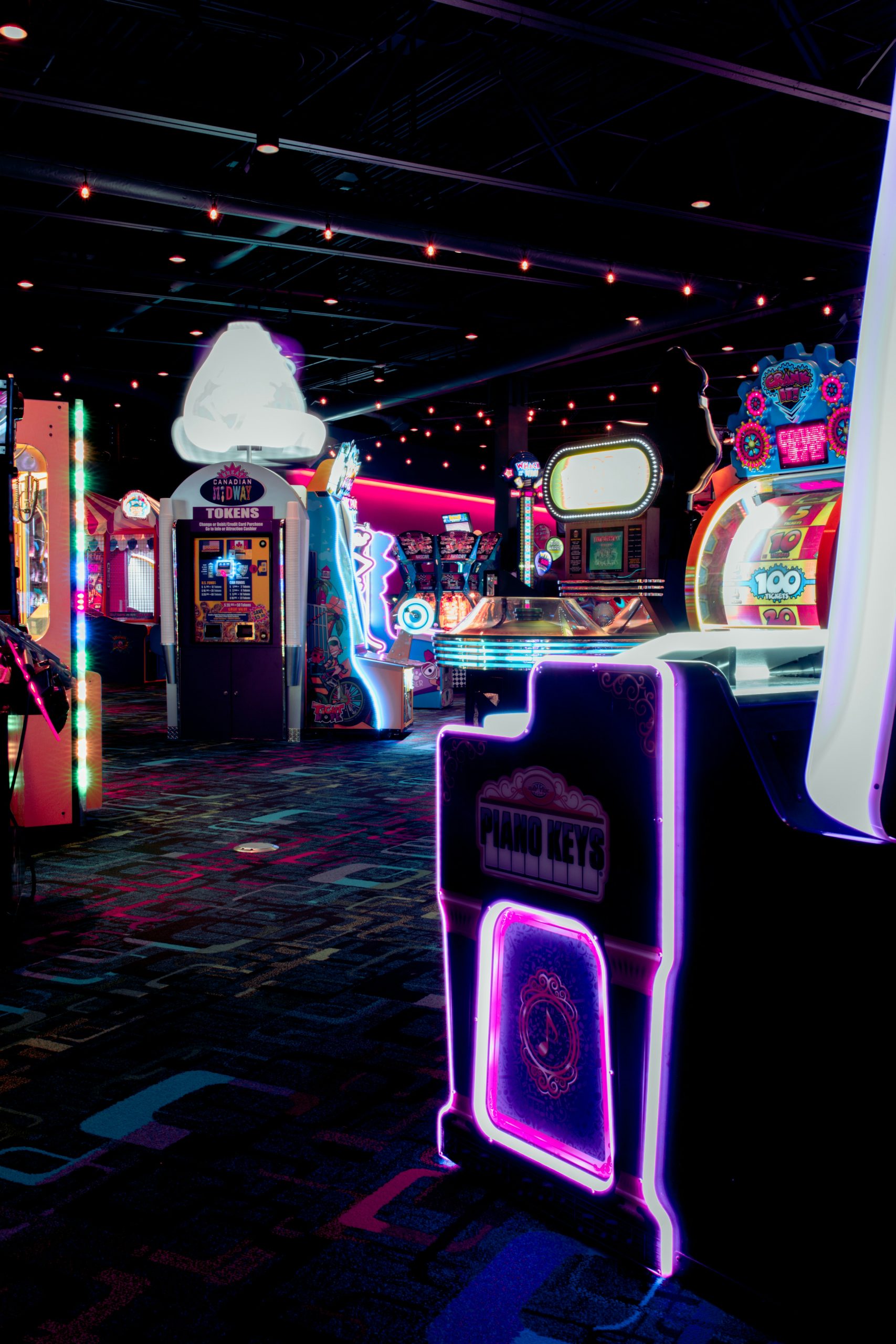 Creative LED lighting installation in an arcade