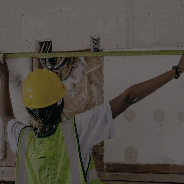 Site survey · measuring a wall with a tape, application reference
