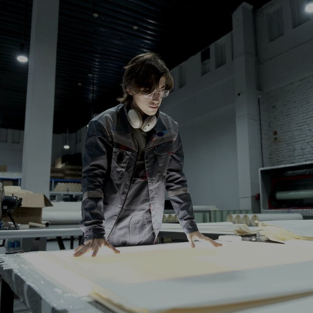 Factory floor · sample check at the bench, application reference