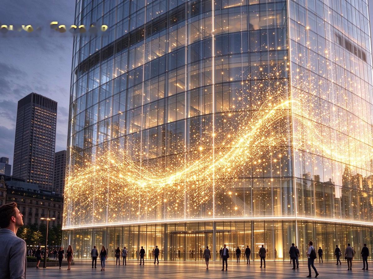 Landmark tower façade LED grille display