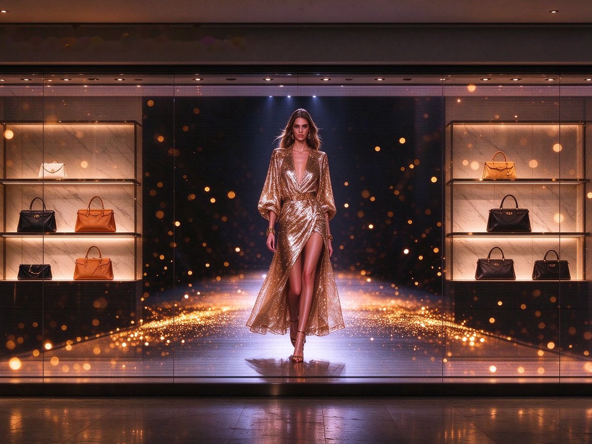 Luxury retail storefront window LED film display