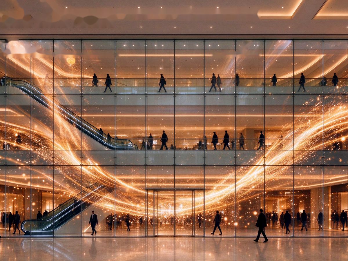 Shopping mall atrium glass façade LED display